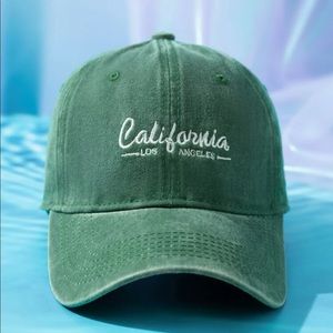 Adjustable Distressed Green + White ‘California Los Angeles’ Baseball Cap OS New